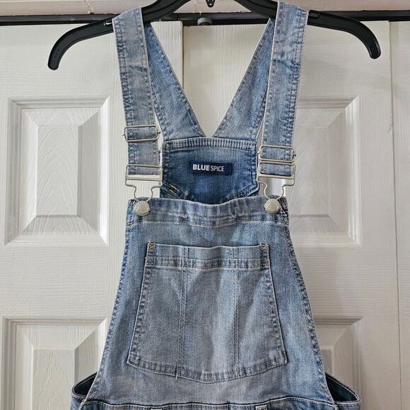 Blue Spice Women's Blue Bib Light Wash Distressed Overalls Jumpsuit Size 5 - Picture 4 of 8